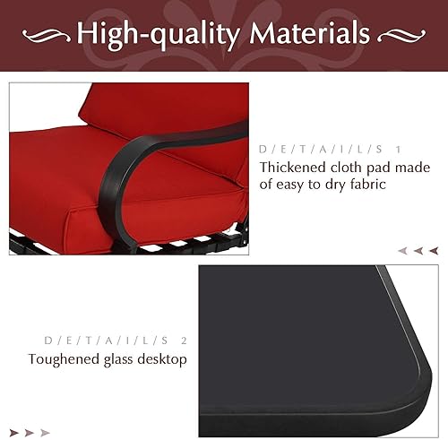 Miniatura 4 de Betterland Juego de sillas mecedoras de 3 piezas para exteriores, mesa de centro de cristal y muebles de patio de metal negro con cojines gruesos