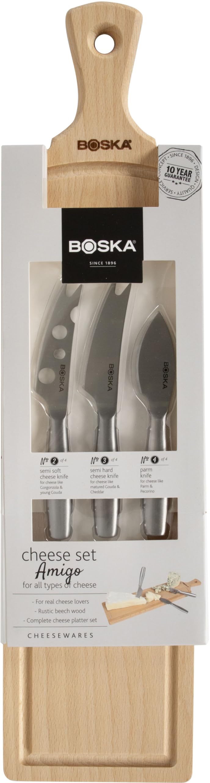 Boska 320368 KIT FORMAGGIO TONDOFRIENDS, 4 PEZZI CM Ã˜30X3,5 + Coltello Burro + Coltello Formaggi Molli + Coltello Formaggi Duri
