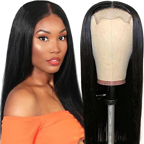 180 Density Glueless Lace Front Wigs Human Hair Pre Plucked Brazilian Straight Human Hair Wigs for Black Women 4x4 Lace Closure Wigs Human Hair with Baby Hair (28 Inch)