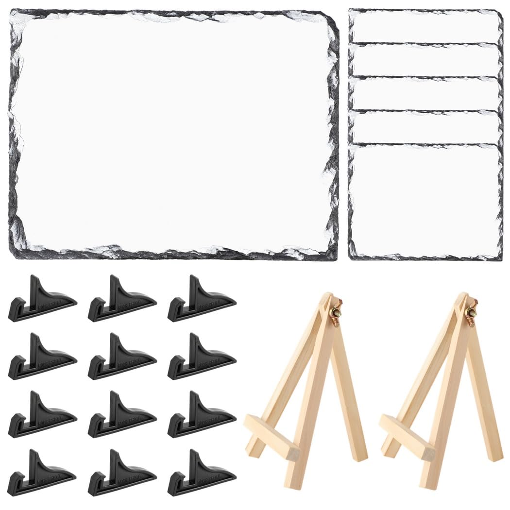 6 lamelle vuote per sublimazione, 19,1 x 14 cm, personalizzate, con espositori, targa per foto a trasferimento termico con supporti, cornice per foto da scrivania in pietra rocciosa per regali fai da