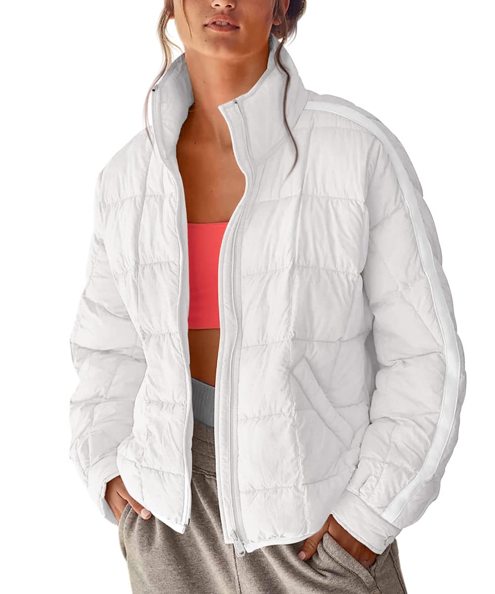 GeGekoko Giacca invernale leggera da donna Packbar, oversize, trapuntata corta, con chiusura lampo, impermeabile