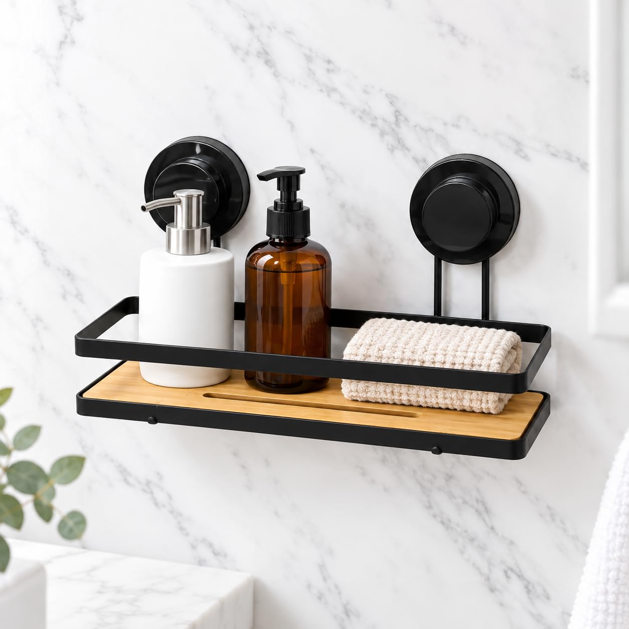 Deconox Metal Bambu Tek Katlı Banyo Rafı 25 x 10 cm, Vakumlu…