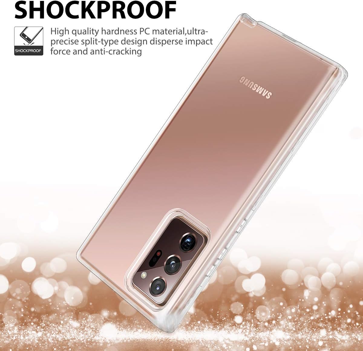 Lamcase Compatible with Galaxy Note 20 Ultra Case Glitter Sparkly Bling Heavy Shockproof Three Layer Protective Cover for Samsung Galaxy Note 20 Ultra 5G 6.9 inch 2020, Transparent