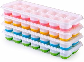 Silicone Ice Cube Mold with Lid, Set of 4 Stackable Ice Cube Tray, Safe and Healthy Ice Cube Mold for Cocktail, Whiskey and Coffee (Blue+Green+Pink+Yellow)