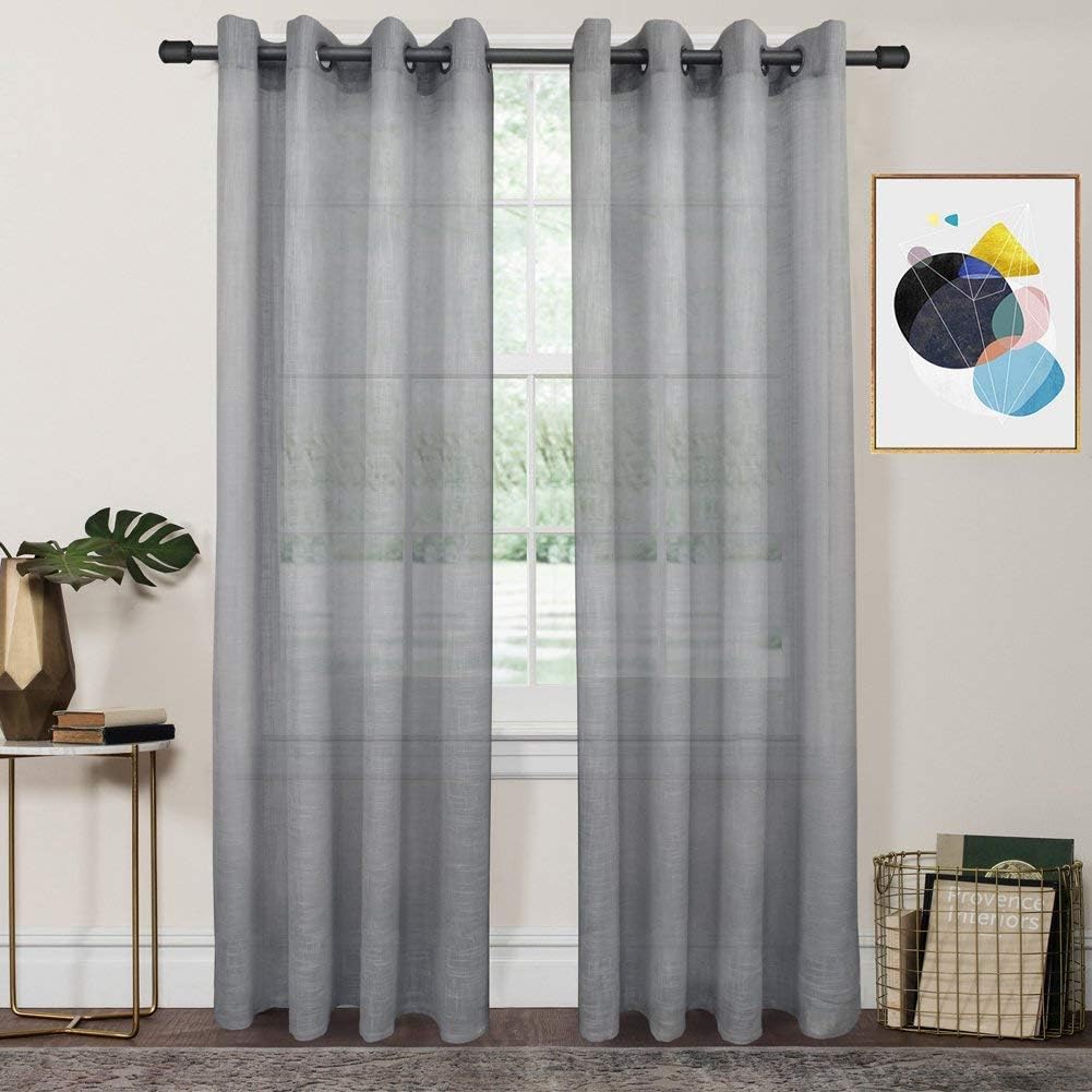 FY FIBER HOUSE Woven Faux Linen Semi Sheer Curtains for Living Room and Bedroom,Window Drapes, Light Filtering,with Grommets,Set of 2 Panels,54 by 95-Inch,Grey