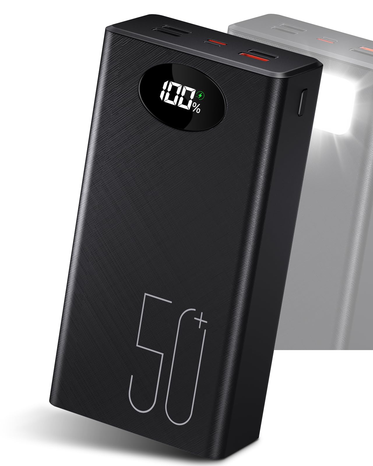 50000mAh Power Bank con cavo integrato: batteria esterna da 22,5 W a ricarica rapida con grande capacità, caricatore portatile con torcia a LED e 7 uscite e 3 ingressi-50000mAh Lettore MP3 touchscreen