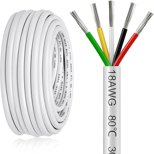 Vista 84 de Cable de calibre 18 de 50 pies, 3 conductores, cable eléctrico de 18 AWG, cable de cobre estañado trenzado sin oxígeno 18/3, cable de bajo voltaje