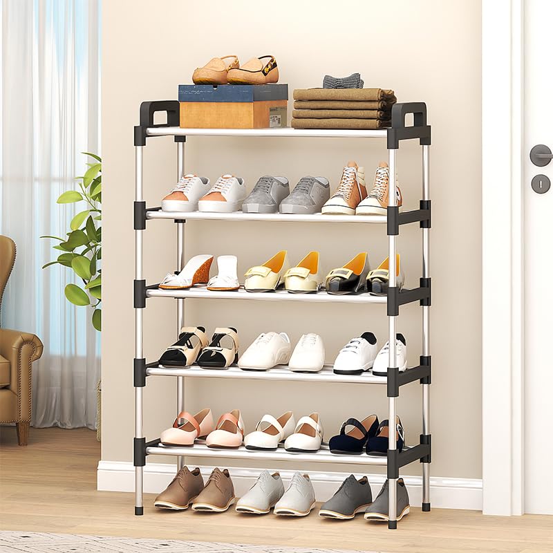 Image of 5-Tier Shoe Storage Rack | Space-Saving Free-Standing Shoe Organizer | Durable Metal Frame with Open Shelves | Ideal for Entryway, Closet, Bedroom fvewv (Simple)
