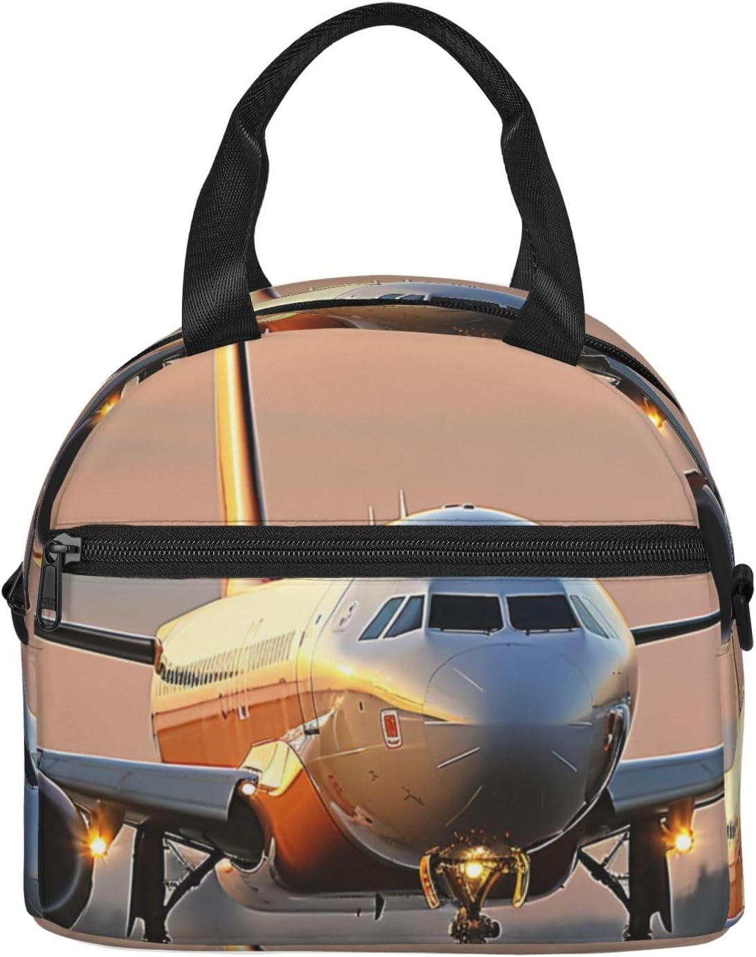 Airplane in The Evening Light Print Reusable Lunch Bag Insulated Lunch Boxes for Office Work Picnic Tote Bag Adjustable