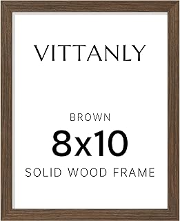 Vittanly 8x10 Picture Frame, Solid Wood Frame with Plexiglass, Includes 5x7 Mat, Wall Hanging or Tabletop for Home Decor, Brown, 1 Pack