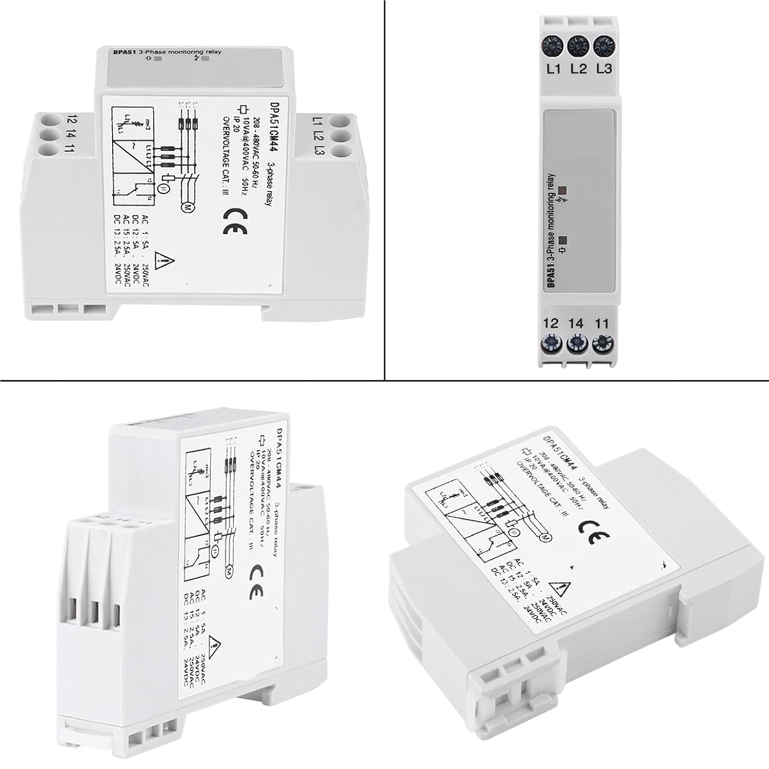 1 Pcs Phase Sequence Protector Relay DPA51CM44 3-Phase Monitoring Relay Phase Sequence Protector 208-480VAC