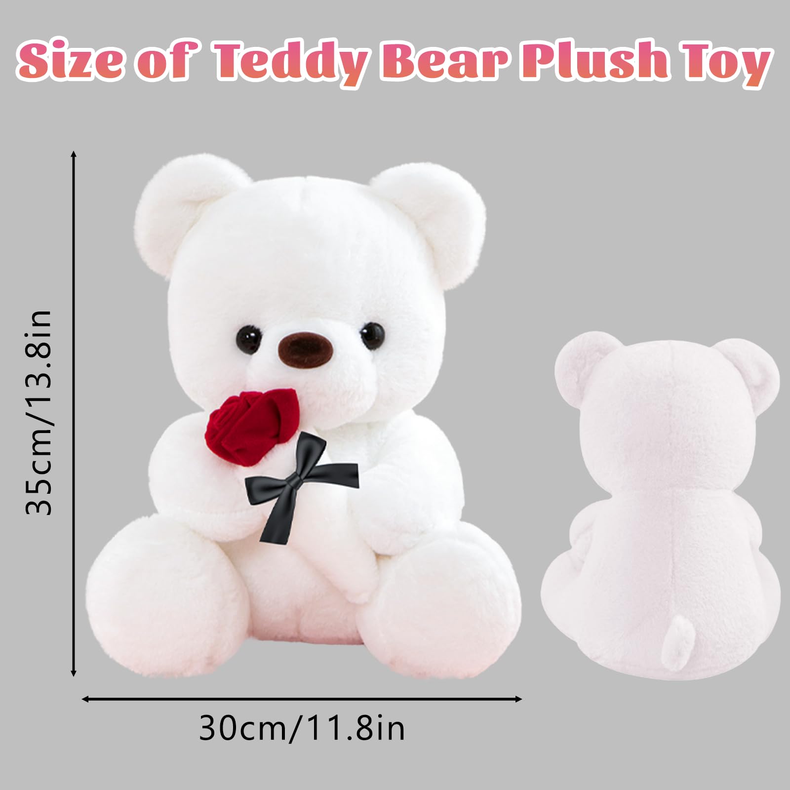 Orsacchiotto Peluche con Rosa, Bianco 35CM Regali Nozze Donna