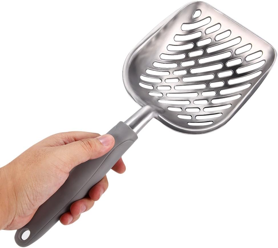 Litter Scoop, Sifter with Deep Shovel - Design for Pets Cat Dog, Solid Stainless Steel Scooper with Soft Handle