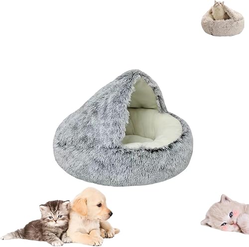 Miniatura 6 de Cama de Cocoón Acogedora para Mascotas, Cama Acogedora para Mascotas para Perros, Cama de Peluche de Invierno para Mascotas, Cama de Cocoón Gris -