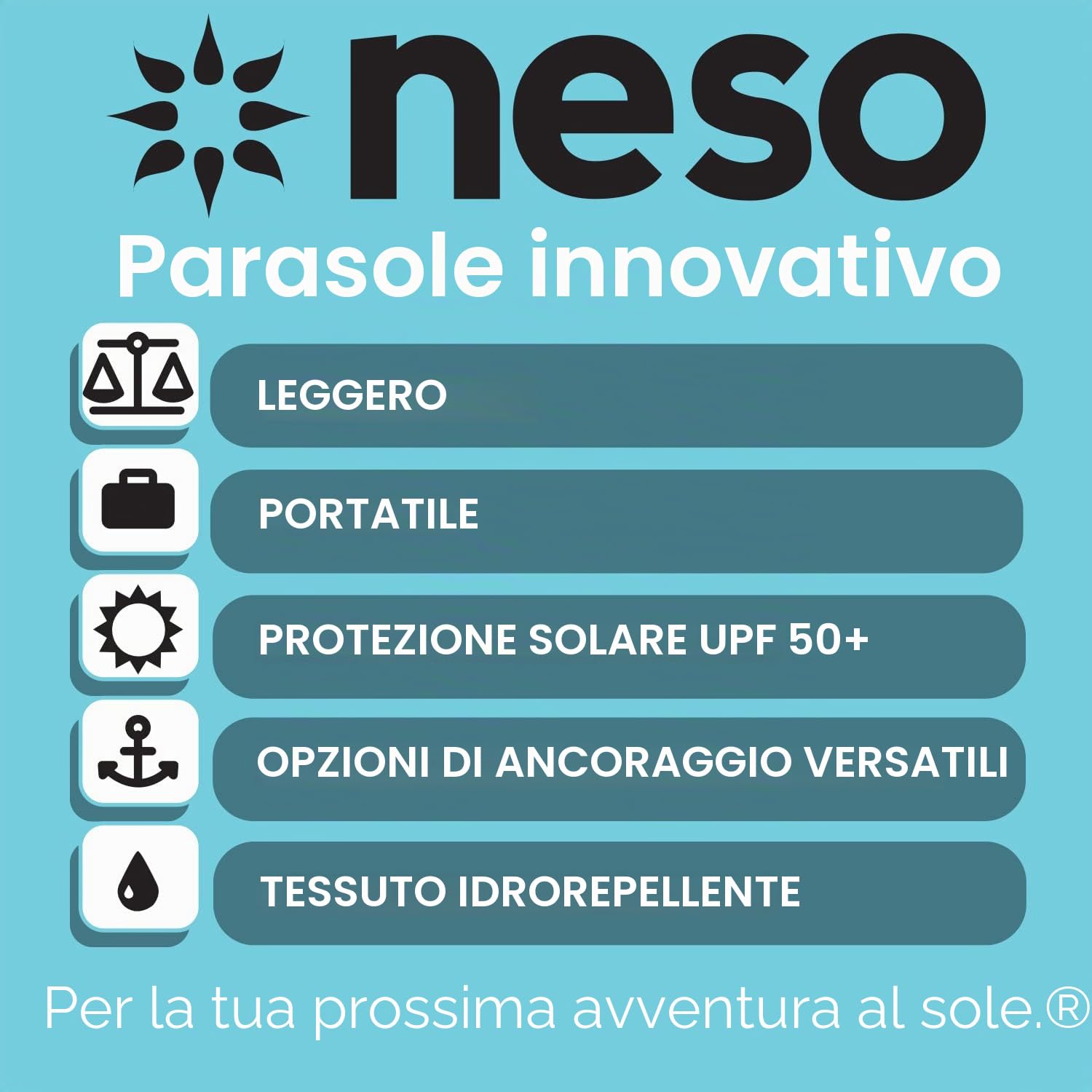Tenda da spiaggia Neso Tents con ancoraggio a sabbia, parasole portatile - 2.1m x 2.1m - Angoli rinforzati brevettati (Blu Pervinca)