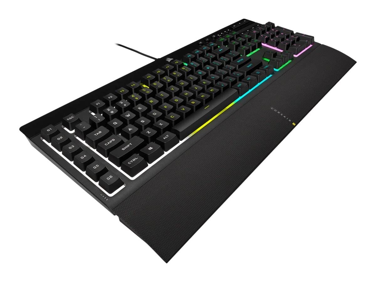 Corsair K55 RGB PRO klawiatura gamingowa z membranowymi klawiszami, dynamiczne podświetlenie RGB, 6 klawiszy makro z oprogramowaniem Elgata, zabezpieczona przed kurzem i wyciekiem, QWERTY, czarna