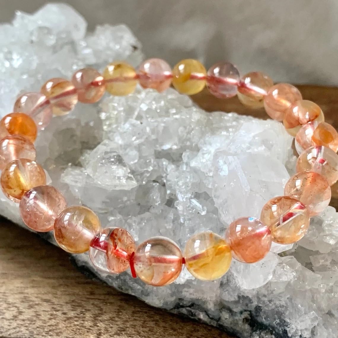 Braccialetto elastico in quarzo naturale semi-prezioso, 6 mm, perline rotonde lisce da 6 mm, braccialetto bohémien, braccialetto regolabile per meditazione spirituale, unisex, con pietre preziose,