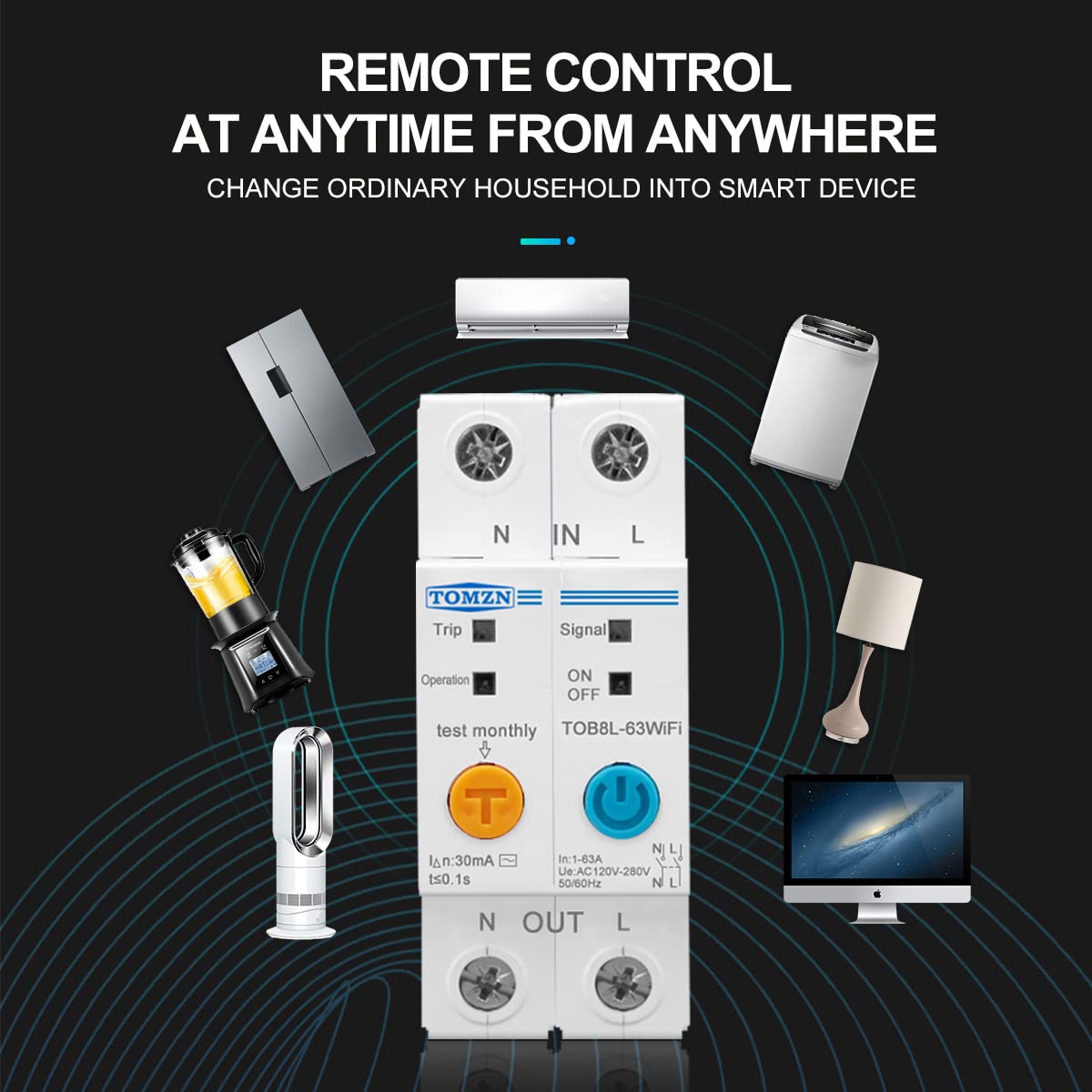 Disjoncteur,Disjoncteur Différentiel 63A monophasée WIFI Smart Energy Compteur KWh Mesure de surveillance du disjoncteur du disjoncteur du disjoncteur avec protection contre les fuites