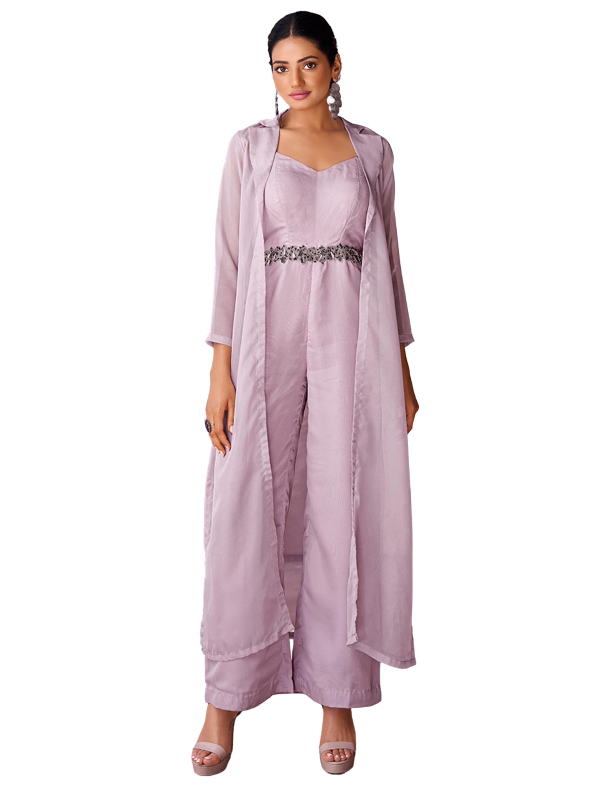 fusionic Lavender Organza Co-Ord Set with Belted Waist Detailing-picture-24