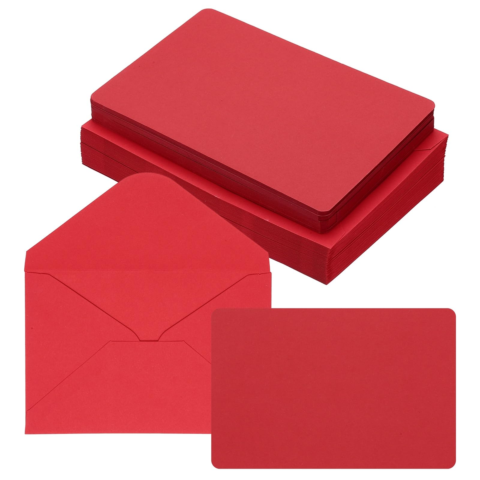 PATIKIL 10x15cm Blank Greeting Cards and Envelopes, 50Sets Half Fold Note Cards and Envelopes Folded Rounded Corner Cardstock Card for DIY Wedding Birthday Party Invitations, Bright Red
