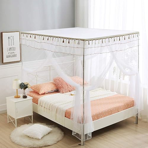 Miniatura 3 de JQWUPUP Cortinas de cama con dosel, mosquitera de 4 esquinas con volantes princesas, dosel de cama para niñas y niños, cuna, decoración de