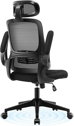 QY Silla de oficina ergonómica de malla, silla de escritorio con respaldo alto con brazos abatibles 2D, reposacabezas, silla de escritorio para