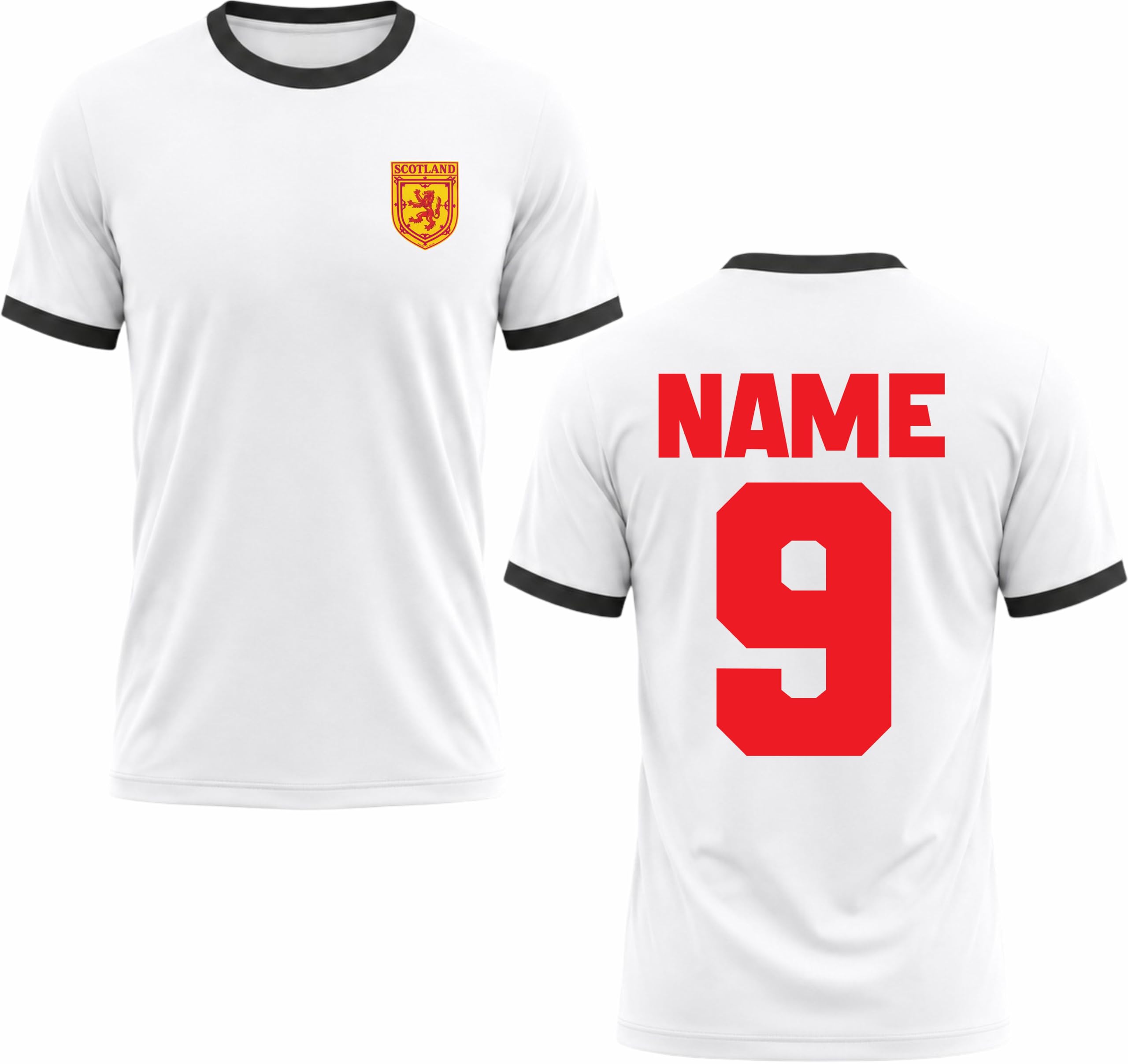Customised Scotland Football Ringer T-Shirt Personalised Scottish Football Jersey Soccer Supporter Gift Tee White/Black