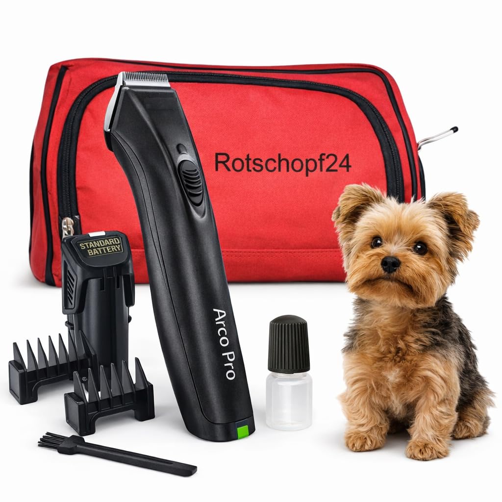Rotschopf24 Arco Pro Akku Hunde Schermaschine XL Akku + 4 Aufsätze +Tasche