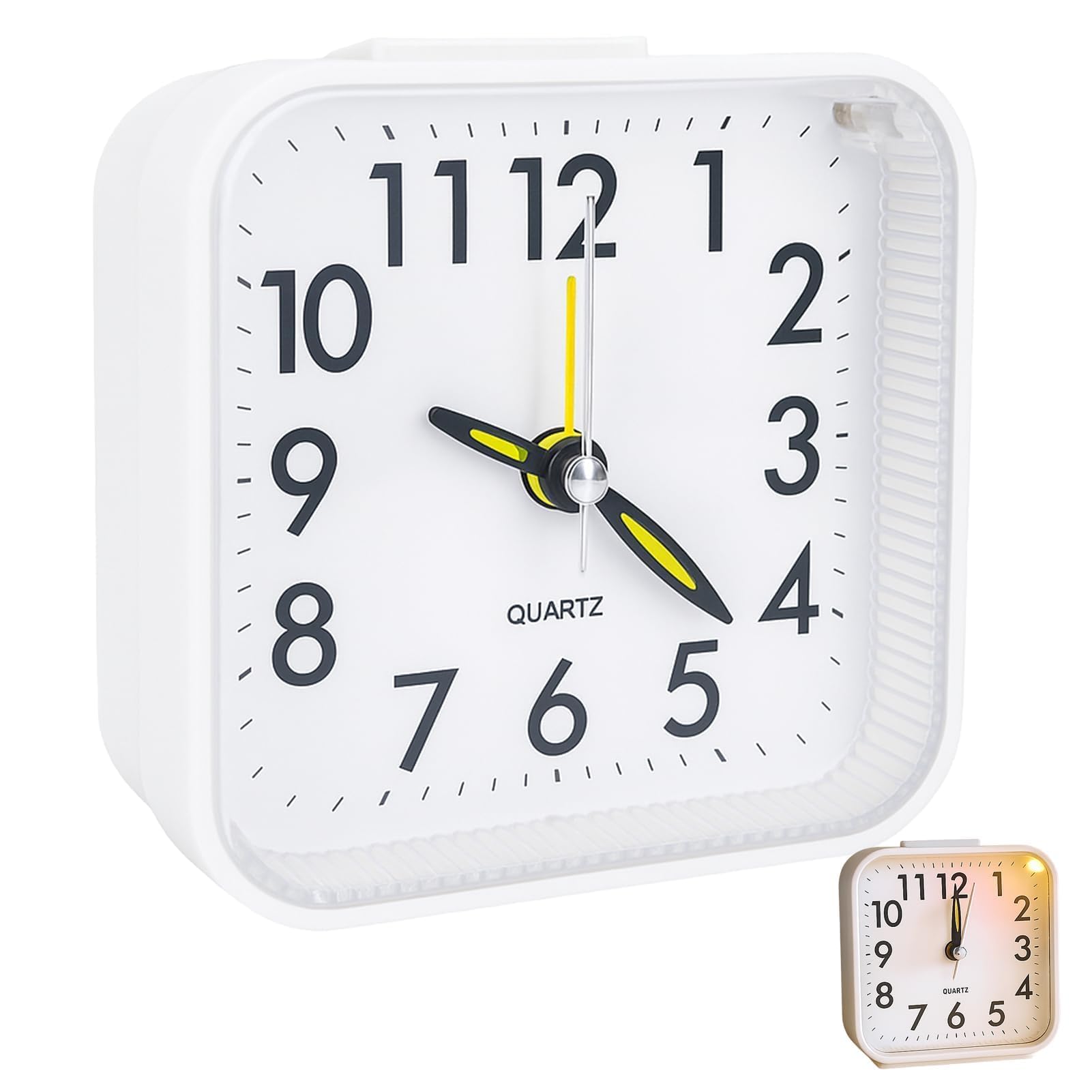 AETPI Alarm Clocks Bedside with Nightlight Silent Analogue Alarm Clock Non Ticking Travel Clock Battery Powered Christmas New Year Birthday Gift for Heavy Sleepers Elderly Kids Bedrooms Office