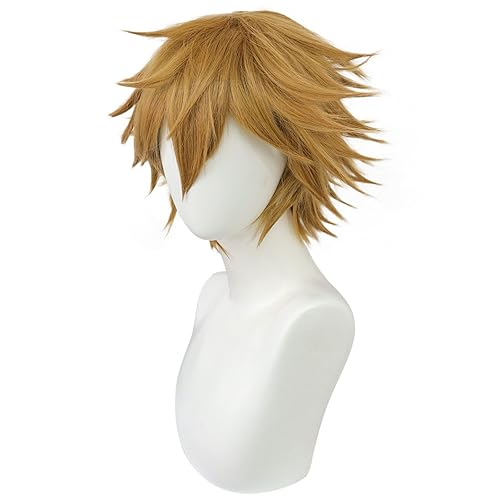 Miniatura 2 de Anogol Gorra de peluca + peluca marrón para cosplay, pelucas onduladas cortas en capas para niño, para fiesta de disfraces, peluca para Halloween