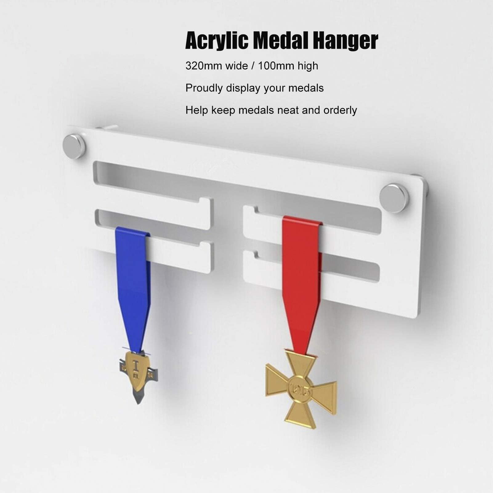HERCHR Porta medaglie da Parete Acrilico, Nastri da Parete Ginnastica corridori espositore per medaglie con Gancio 30 cm per l'arredamento dell'home Office