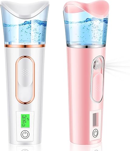 2 piezas práctico pulverizador de nano niebla con analizador de piel, probador de humedad, portátil nano facial, mini vaporizador facial,