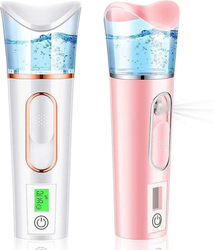 2 Pieces Handy Nano Mist Sprayer with Skin Analyzer Moisture Tester Portable Nano Facial Mister Face Steamer Atomization Mini Eyelash Extensions USB Rechargeable Moisturizing & Hydration for Skin Care