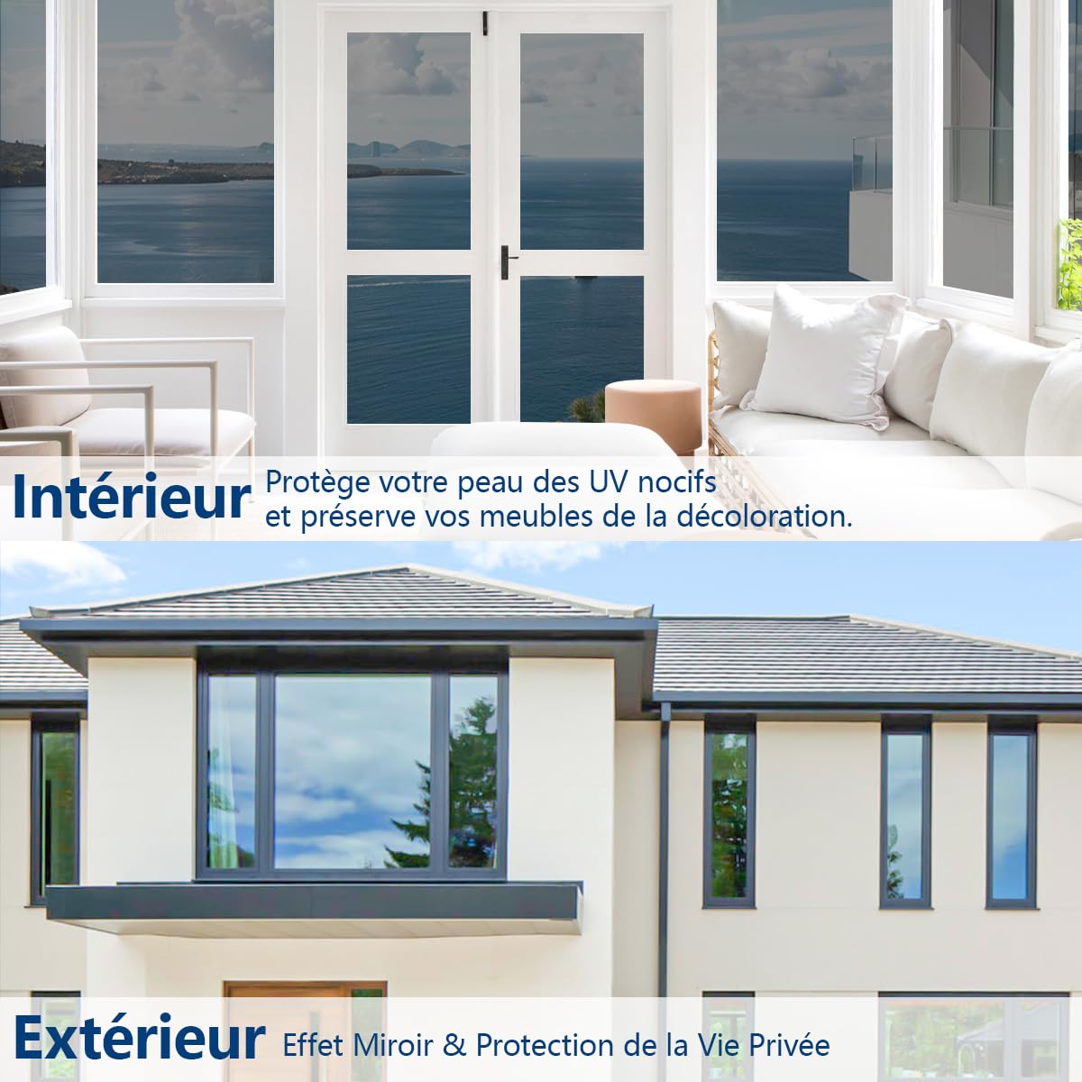 Zindoo Film Fenetre Anti Regard Film Anti Chaleur 105×200cm Film Miroir avec Kit de Pose Anti UV Bon Effet Miroir Protection de la Vie Privée Protéger du Soleil pour Fenêtre Maison Bureau Magasin