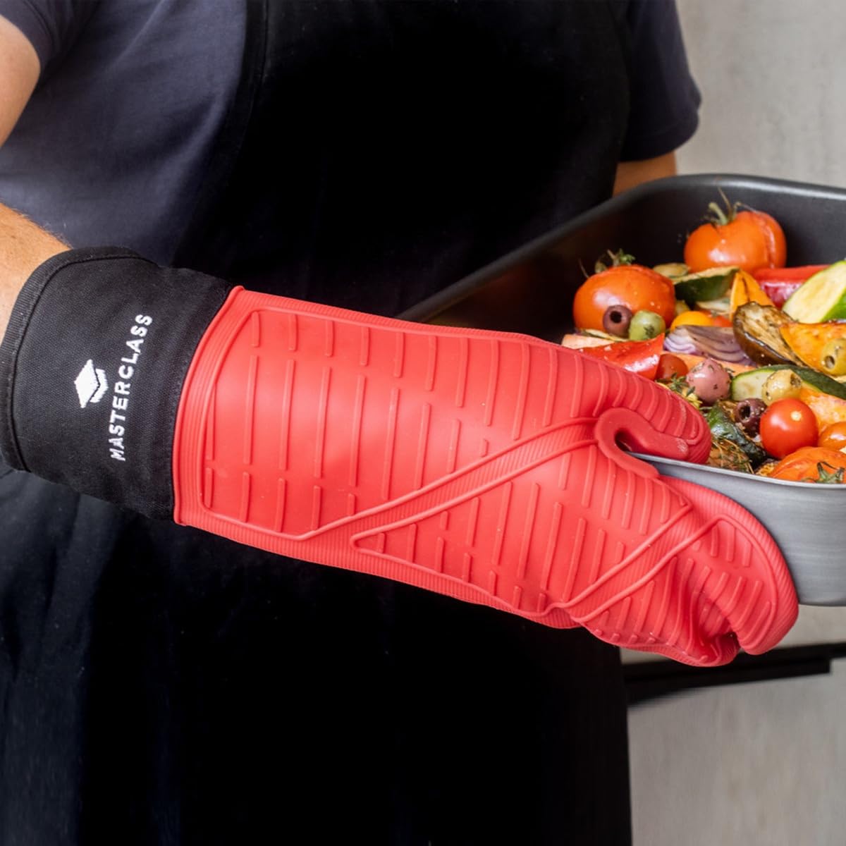 MasterClass Guanto da forno singolo, guanto da forno in silicone con manicotto in cotone, per uso intensivo, massima protezione dal calore, resistente alle macchie e lavabile in lavatrice