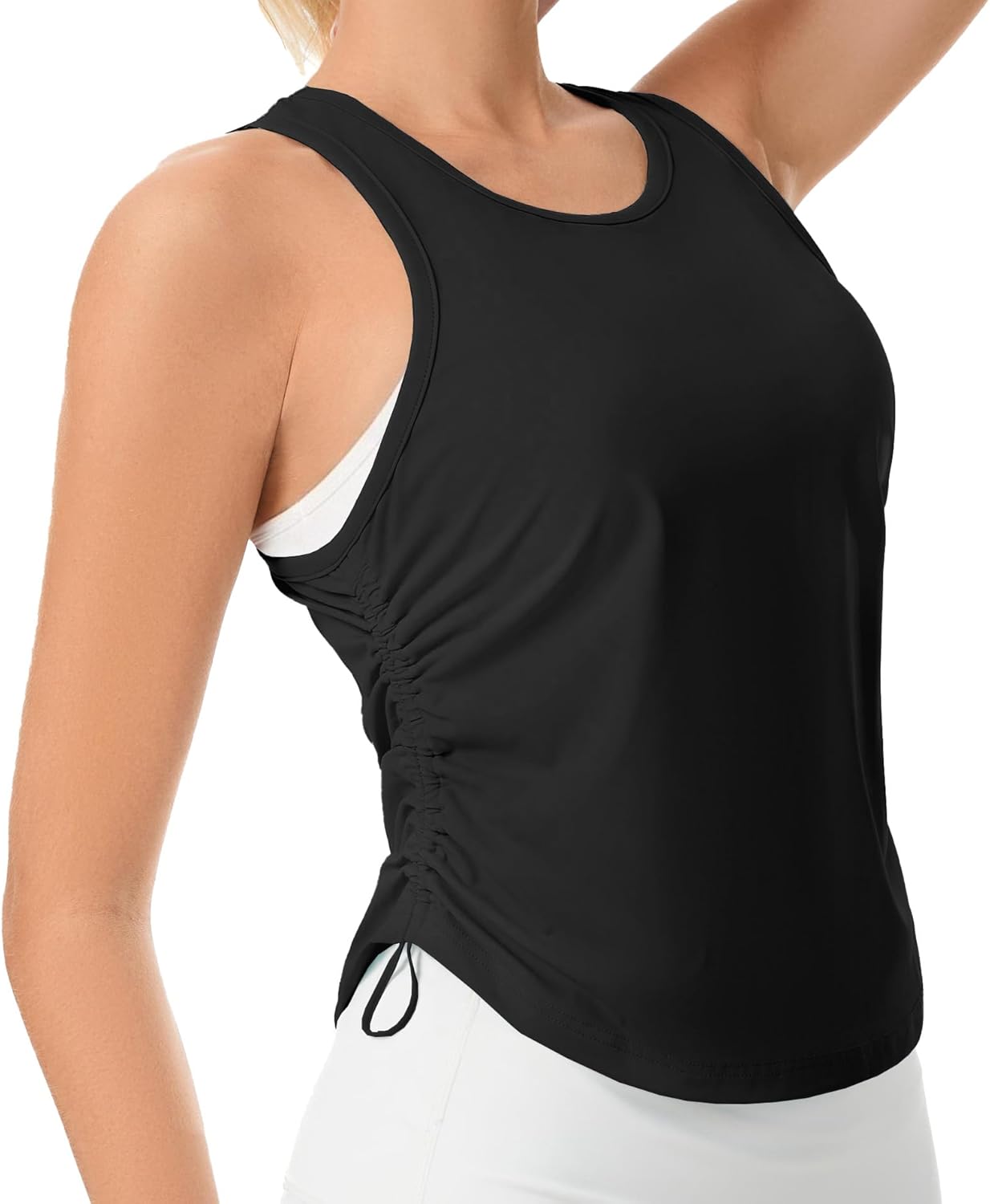 Liuetssroy Side Ruched Workout Tank Tops for Women Racerback Sleeveless Crew Neck Tops for Yoga Gym Running Loose Fit - Image 2