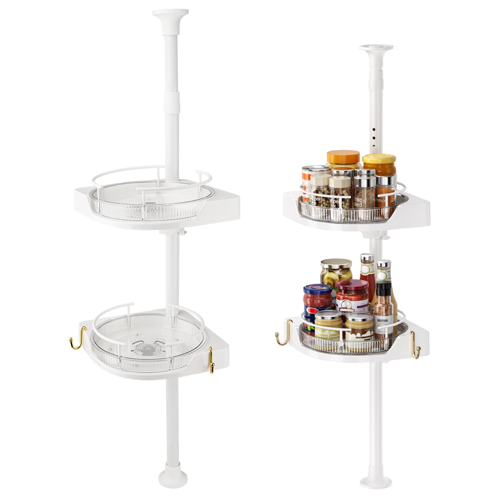Photo 1 of 2-Tier Corner Spice Rack Organizer – 360° Rotatable, 19.68-43.5" Height Adjustable, 11LBS Load-Bearing with Hooks – Space-Saving for Kitchen Counter/Cabinet Gaps, Tame Seasoning Clutter (Black)