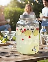 Vista 6 de Kitchentoolz Big 2 Gallon Glass Drink Dispenser with Large Airtight Metal Lid and Handle – Square Mason Jar Beverage Container with Stainless Steel
