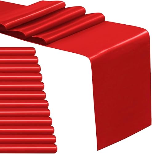 Paquete de 12 caminos de mesa de satén de 12 x 108 pulgadas de largo, para banquetes de boda, graduaciones, decoración de fiesta de cumpleaños (rojo)