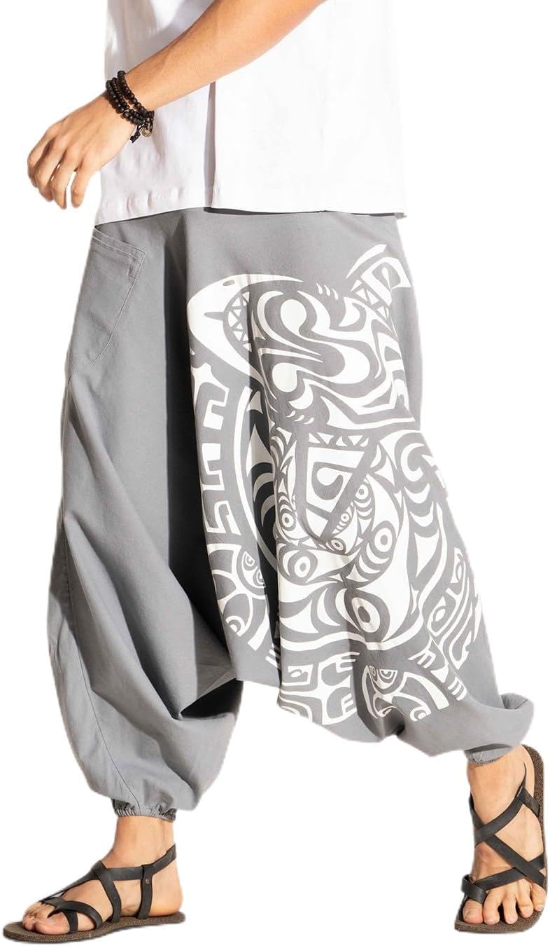 The Veshti CompanyPrinted Harem Pants for Men's Cotton Hippie Style Baggy Boho Yoga Pajama Pant with Pocket