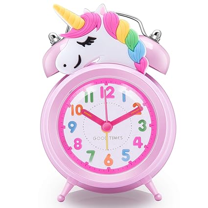 LARY Unicorn Alarm Clocks for Girls Pink Mini Battery Operated