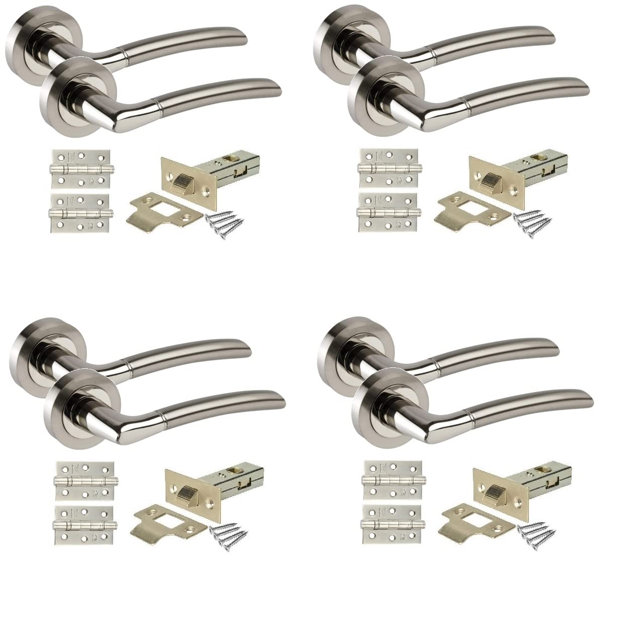Golden Grace Duo Chrome Indiana Modern Door Handle Set - 4 Pack
