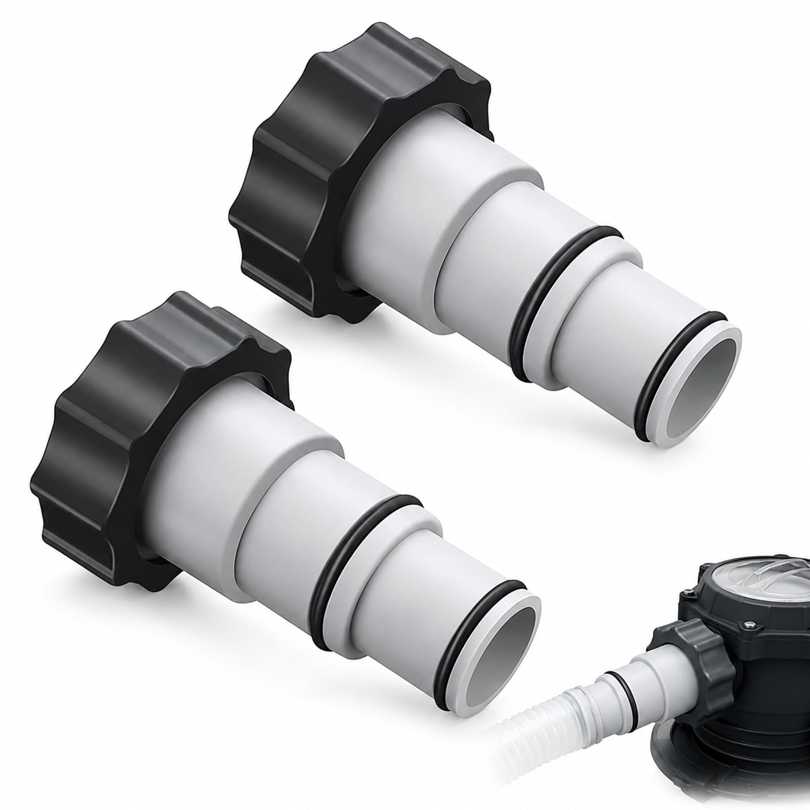 2PCS Pool Hose Adapter A, Swimming Pool Vacuum Hose Adapter - Filter Pump Conversion Connector 1.25 To 1.5 Inch Threaded, Fitting With O-Rings For P6H1419 Pool Drainage and Water Pipe Connections