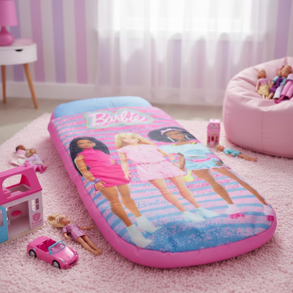 Character World Barbie ReadyBed Kinder Aufblasbares Luftbett und Schlafsack mit Pumpe | Mädchen Reisematratze für Übernachtungen und Camping oder Zuhause