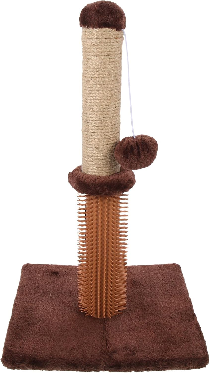 TOYANDONA Vertical Cat Scratching Post Sturdy Palm Plush Floor Scratcher with Perch and Play Platform for Indoor Cats and Kittens