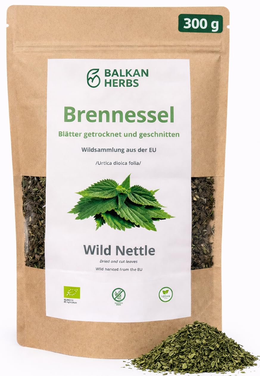 BIO-Brennnesselblätter 300 g, getrocknet und geschnitten 4 mm, Wildsammlung aus EU (Urtica dioica), Brennesseltee, Kräutertee von Balkan Herbs (300 g (1er Pack))