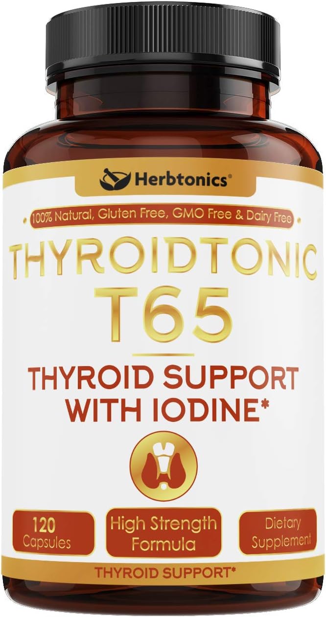 Thyroid Support Supplement Complex with Iodine - Energy, Metabolism & Focus Formula with Turmeric Curcumin, Bioperine, Black Pepper - 120 Vegetarian Capsules, Soy & Gluten Free