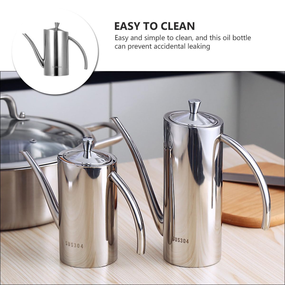 PACKOVE Bouteille D'huile en Acier Inoxydable 500ml Argenté, Bidon D'huile Ménagère Anti-fuite Bec Oblique, Résistance la Corrosion Déformation Cuisine
