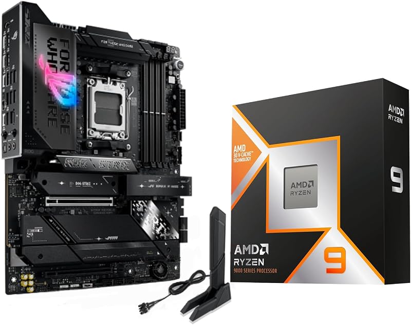 AMD Ryzen 9 9950X3D Processor with ASUS ROG Strix X870E-E R2 Motherboard | Micro Center CPU Motherboard Combo, Ready for AI PC, ATX, AM5, DDR5, WiFi 7, 5X M.2, PCIe 5.0, USB4 Type-C