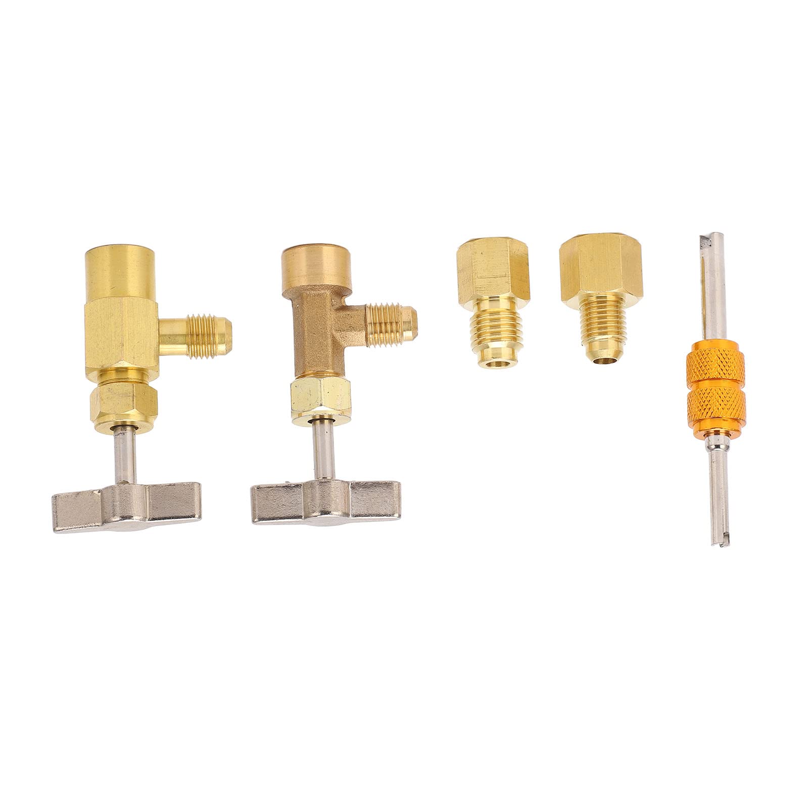 Vanne de Robinet Auto-scellante R134A avec Poignée en T, Adaptateur de Pompe à Vide, Raccord en Laiton pour Climatisation Automobile, Kit de Distribution de Réfrigérant